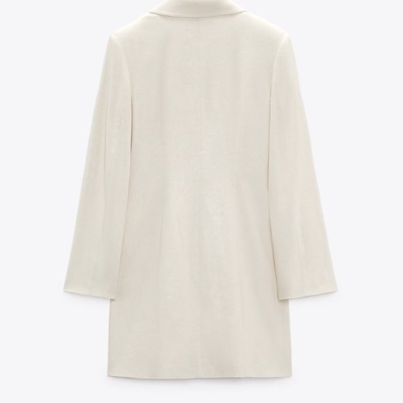 NEW ZARA LINEN BLEND BLAZER DRESS PLEAT BEIGE OFF WHITE IVORY 7875/939 SZ S - Picture 13 of 15